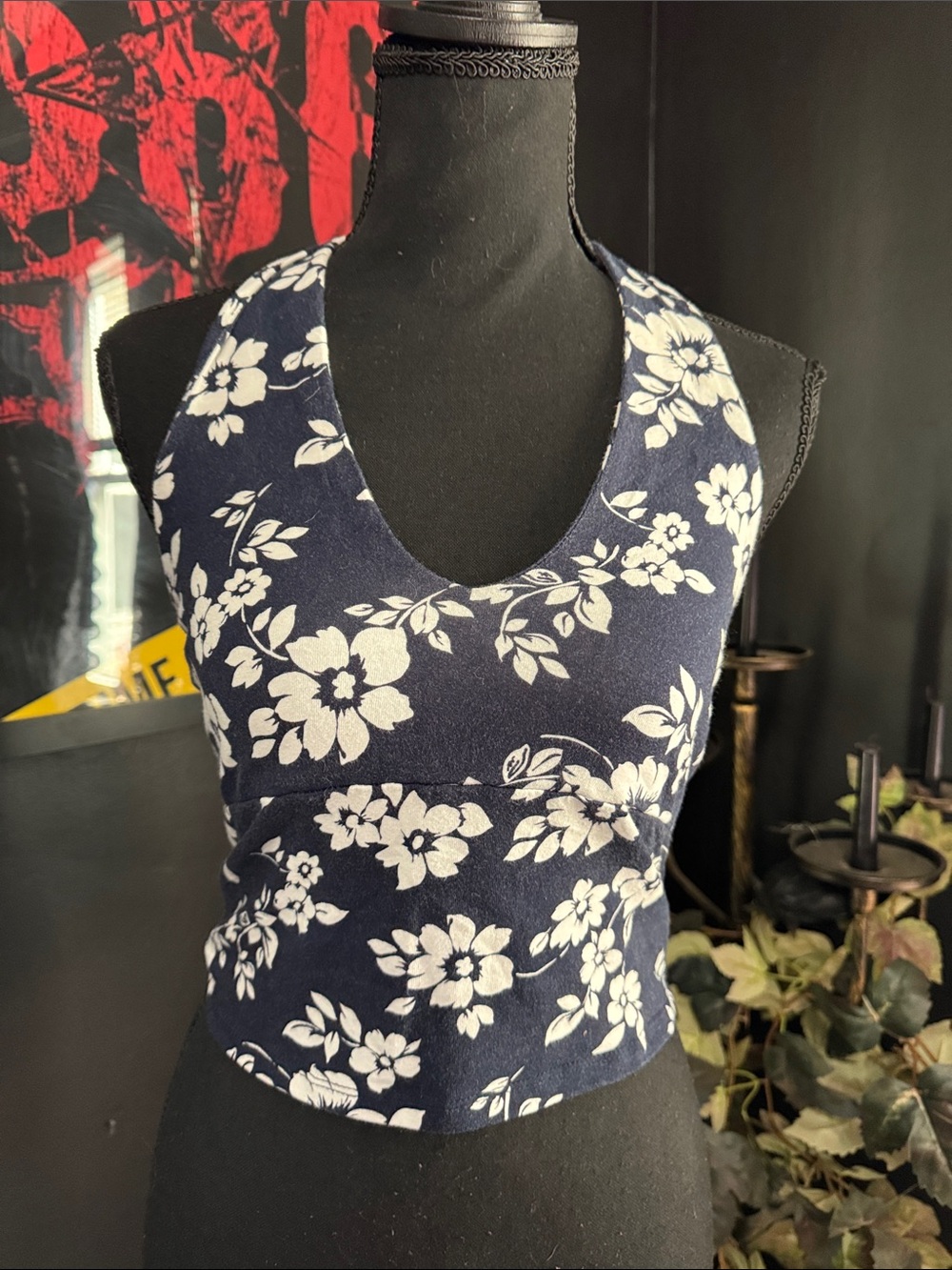 Navy hollister Blue Floral Halter Crop Top